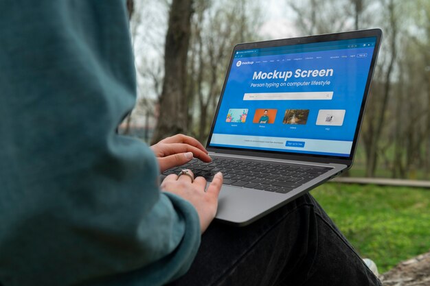 PSD person typing on computer mockup