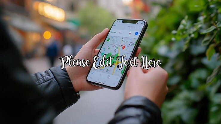 PSD person using smartphone gps map app outdoors