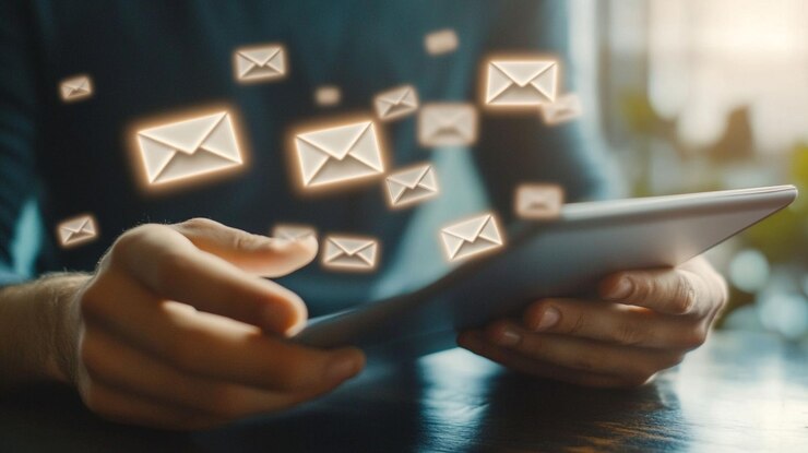 PSD person using tablet receiving multiple email notifications