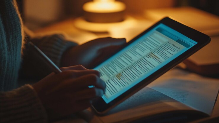 PSD person using tablet for studying at night