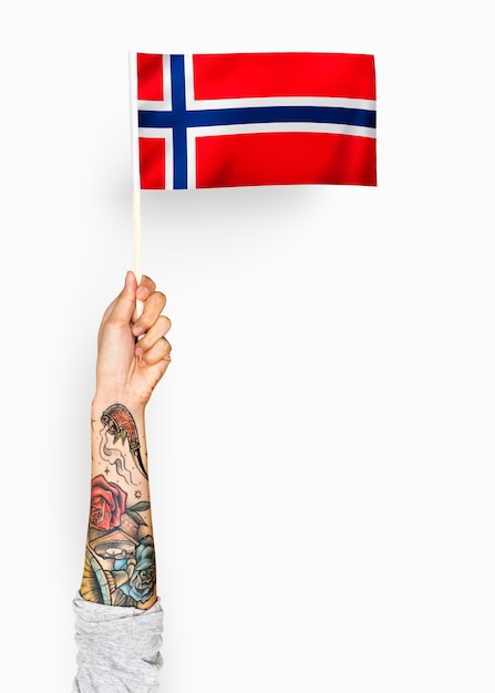 Person waving the flag of kingdom of norway