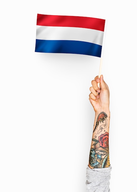 Person waving the flag of the netherlands