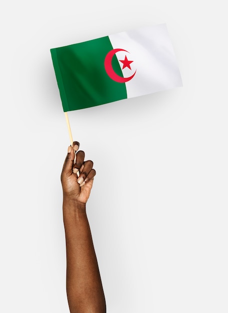 Person waving the flag of Peoples Democratic Republic of Algeria