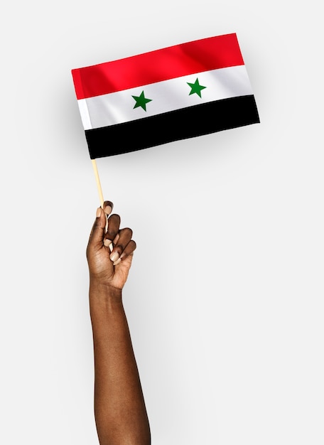 Person waving the flag of Syria