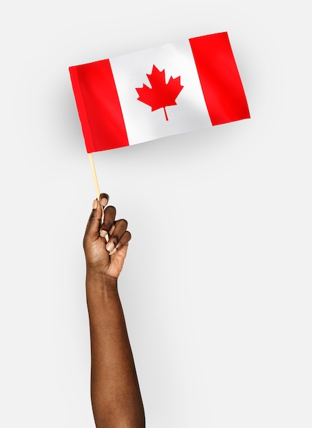 カナダの国旗を振っている人
