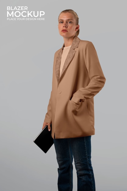 Person wearing blazer mockup design