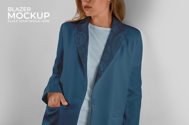 PSD person wearing blazer mockup design