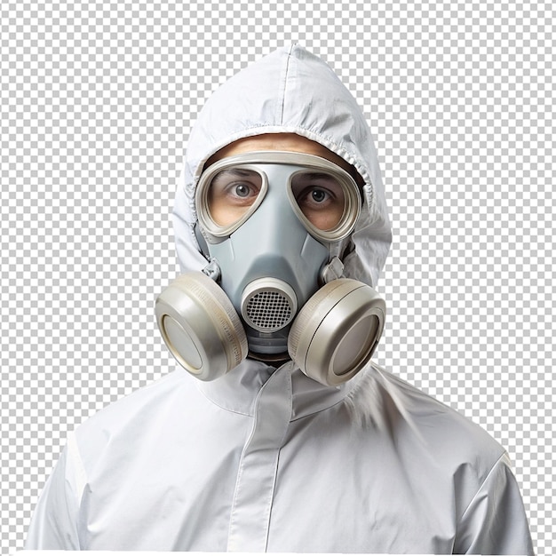 PSD person wearing gass mask on transparent background