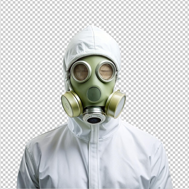 PSD person wearing gass mask on transparent background