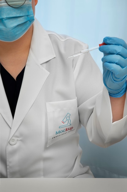 Person wearing a lab coat mock-up design