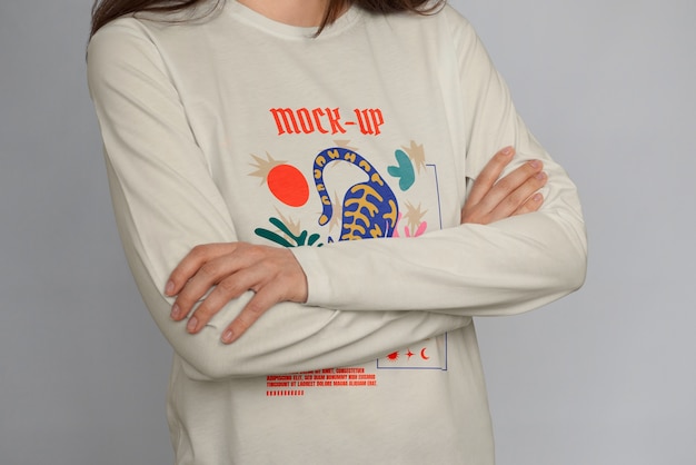 PSD person wearing long sleeve sweater mock-up design