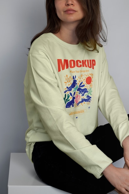 PSD person wearing long sleeve sweater mock-up design