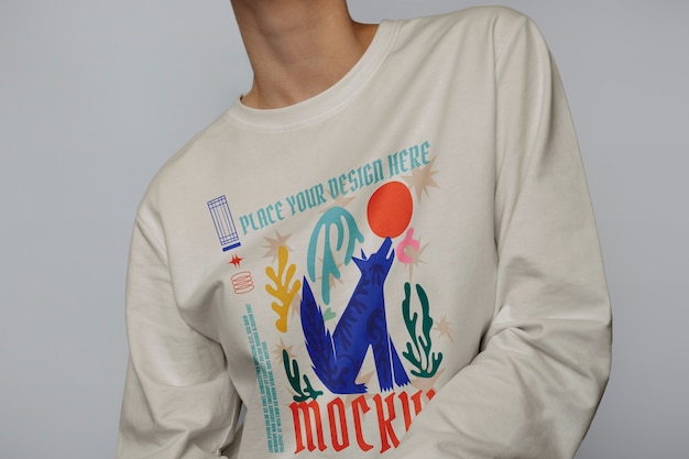 PSD person wearing long sleeve sweater mock-up design