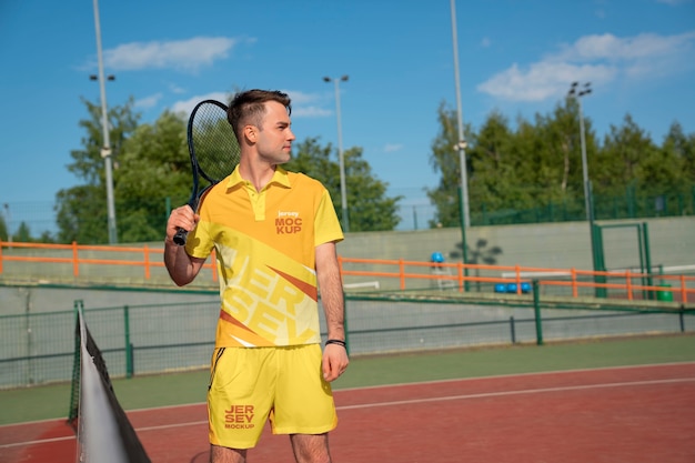 PSD disegno di mockup di una persona che indossa un abito da tennis