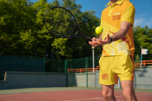 PSD person wearing tennis outfit mockup design