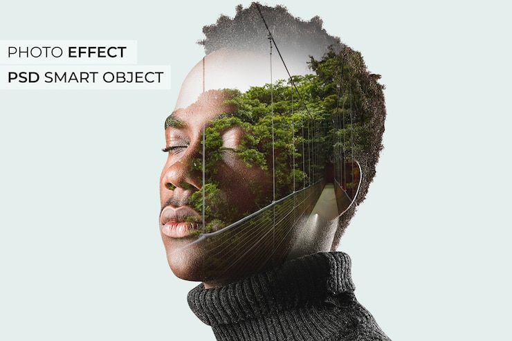 PSD person with double exposure effect mock-up