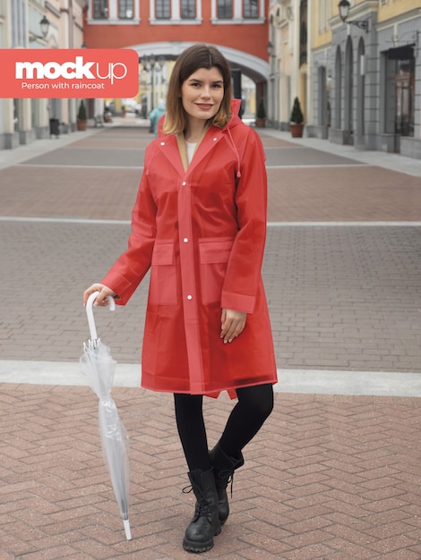 person with raincoat mockup