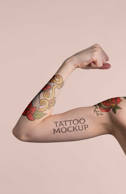 Person with tattoo mock-up on arm