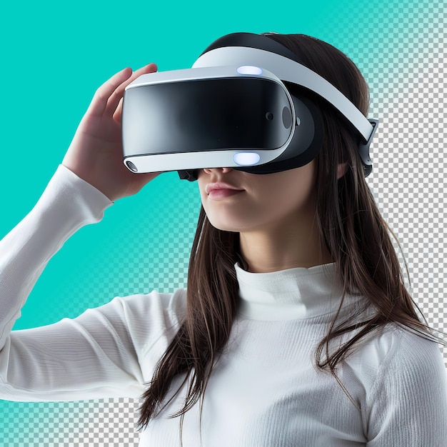 Person with vr headset on white background