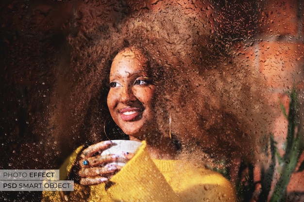 Person with wet glass effect