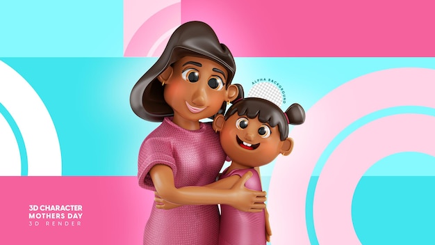 personagem 3d para composição do dia das mães mãe e filha