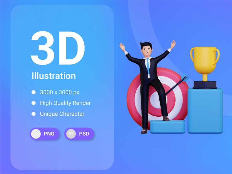 PSD личные цели бизнесмена 3d иллюстрация