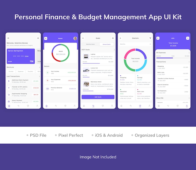 PSD personal finance amp budget management app ui kit