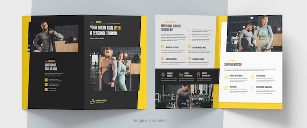 PSD personal trainer gym and fitness club brochure bifold template