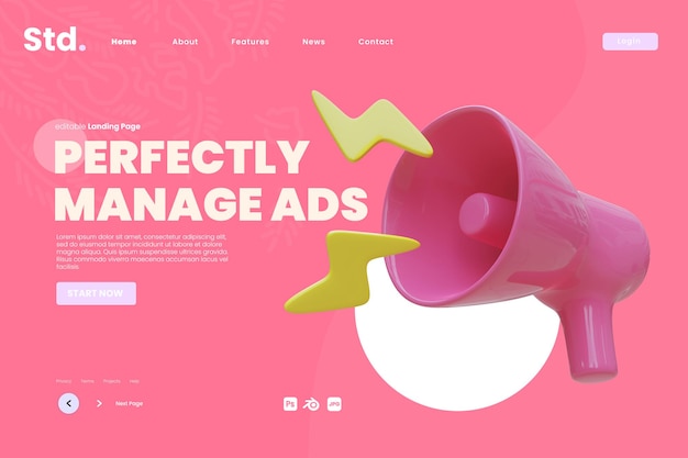Personalized ads management landing page