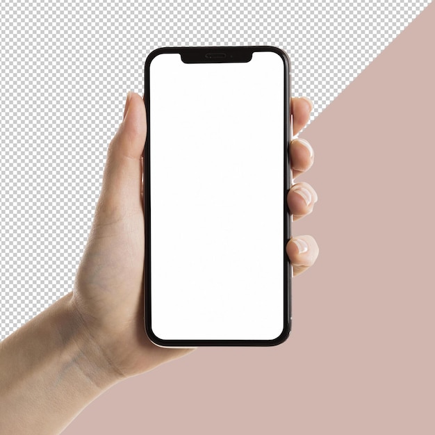 persons hand holding a modern smartphone with blank screen