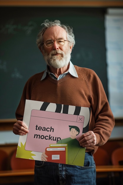 PSD persoon met een model van een poster in de klas