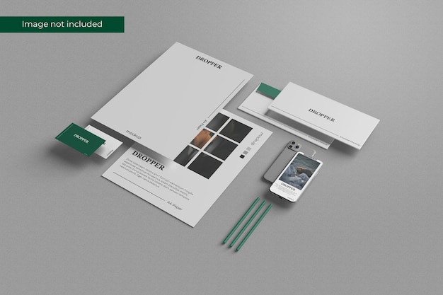 Perspectief briefpapier mockup-ontwerp in 3d-rendering