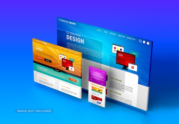 PSD mockup di progettazione del modello di sito web prospettico 3d