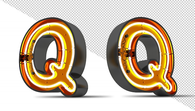 PSD perspective alphabet neon light 3d rendering illustration.