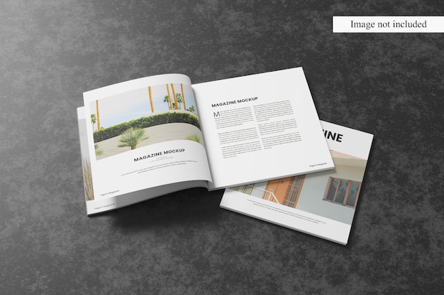 Mockup di perspective square magazine per mostrare il tuo design al cliente