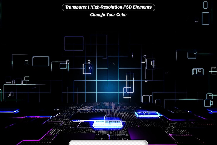 PSD perspective view futuristic blue shine digital technology floor sci fi