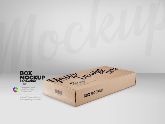 Mockup di scatola di carta kraft con vista prospettica