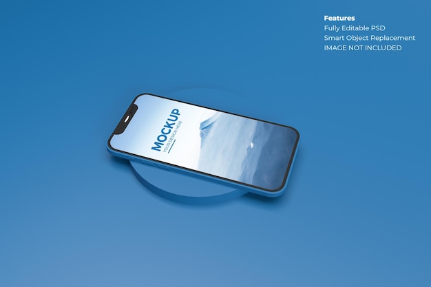 Mockup di telefono 3d minimalista con vista prospettica