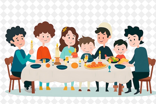Pesach Seder met kinderen op zoek naar de Afikoman Desi PNG Festival 2D Flat Art Illustraties