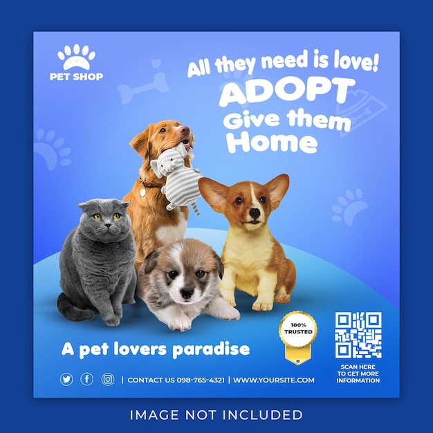 PSD pet adoption social media promotion instagram banner post design template