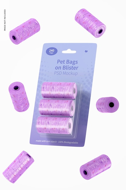 Pet Bags on Blister Mockup, Falling