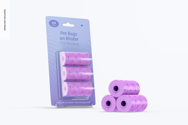 Pet Bags on Blister Mockup, Leaned