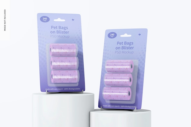 Pet Bags on Blister Mockup, Perspective View