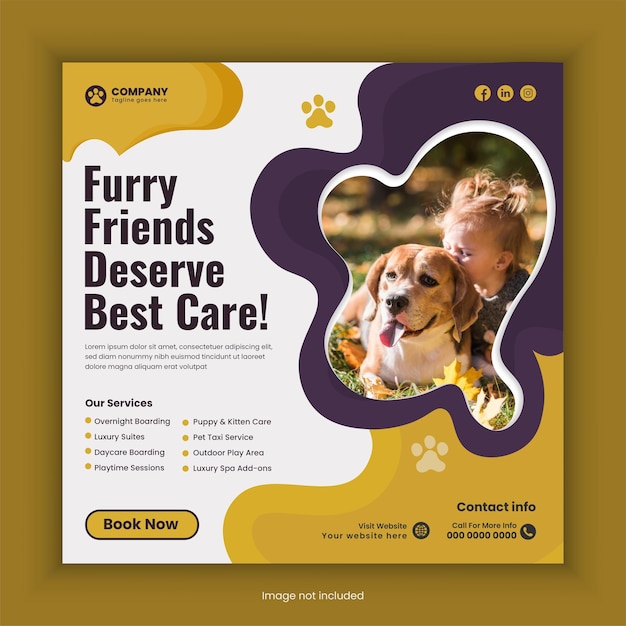 pet boarding service social media post or pet business instagram square banner design template