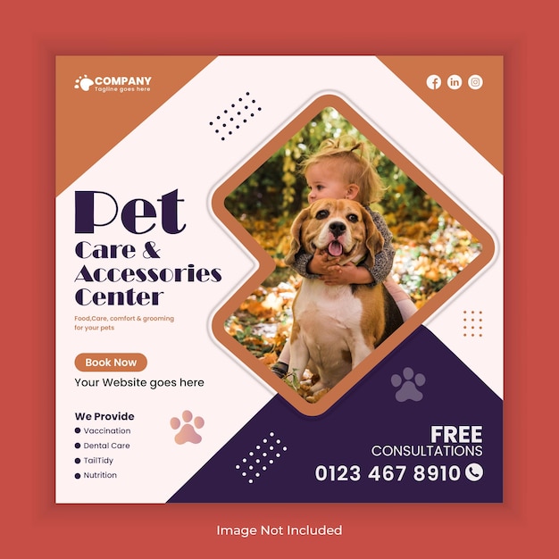 Pet care and accessories social media post design or pet business Facebook Instagram square banner