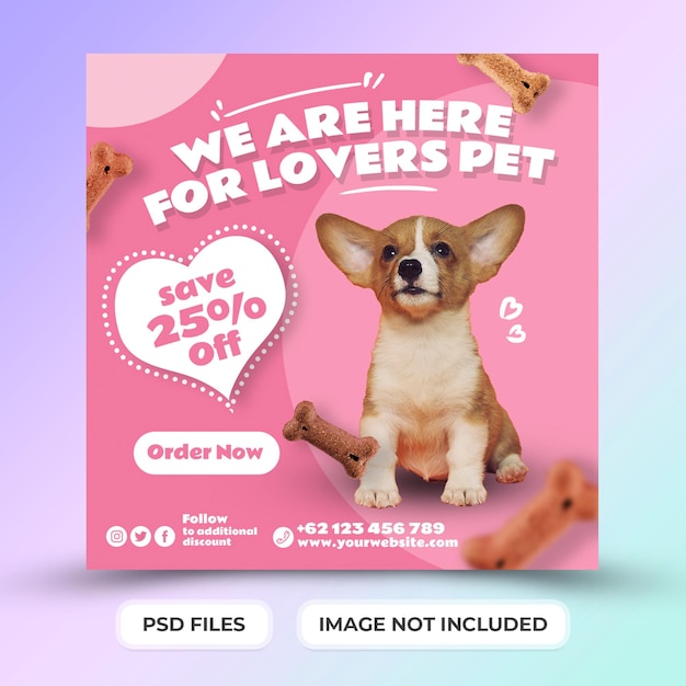 Promozione del negozio di alimenti per la cura degli animali domestici con il modello di post sui social media psd premium