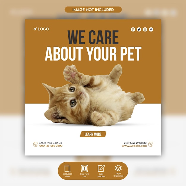 PSD pet care pet shop pet adoption pet food instagram posts social media post and web banner design