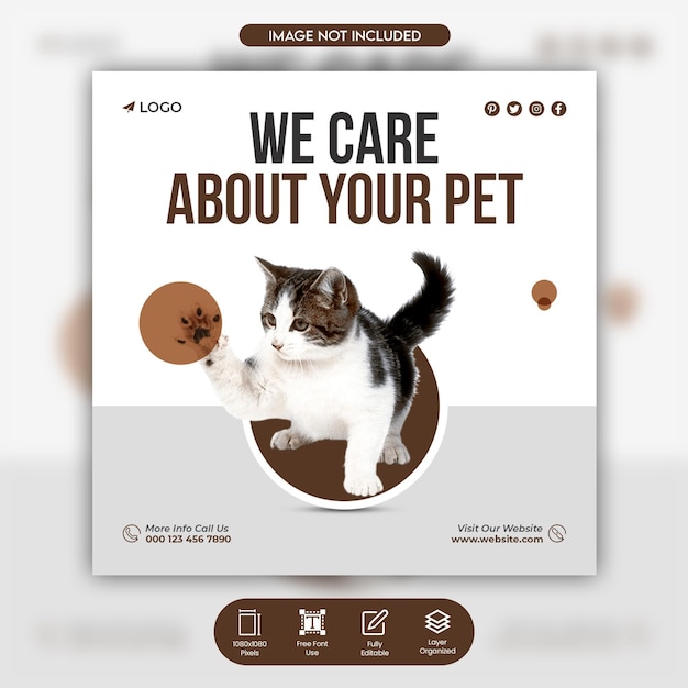 Pet care pet shop pet adozione pet food instagram post post sui social media e banner web design