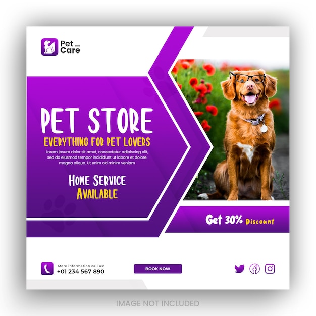 PSD pet care service promotion social media instagram post banner template