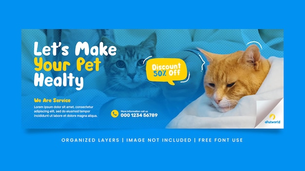 PSD pet care service social media post facebook cover banner template